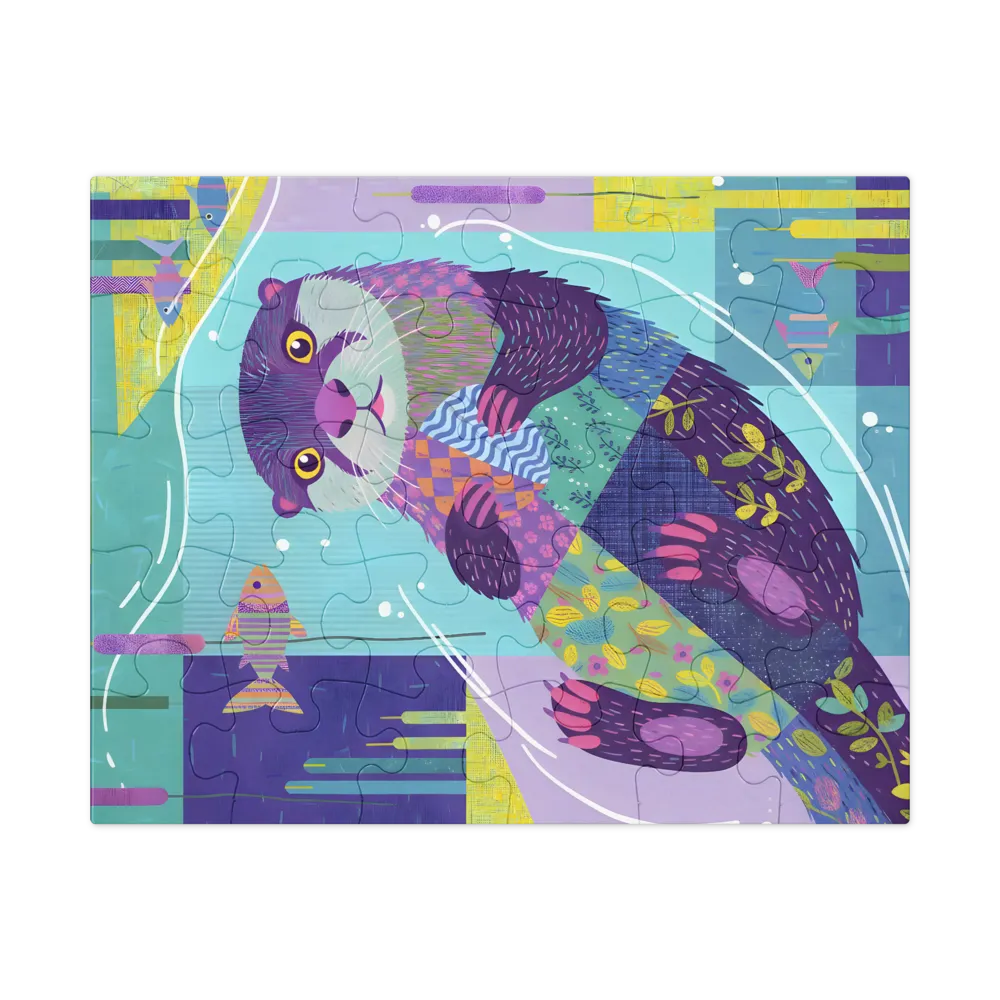 Patchwork Otter 
 Jigsaw Puzzle in Tin Box