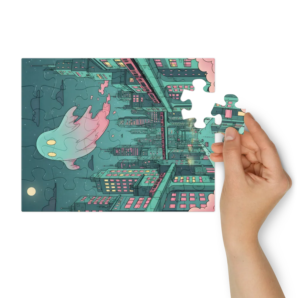 Moonlit Ghost City 
 Jigsaw Puzzle in Tin Box