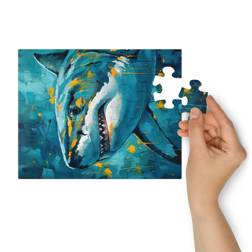 Teal Shark Portrait 
 Jigsaw Puzzle in Tin Box