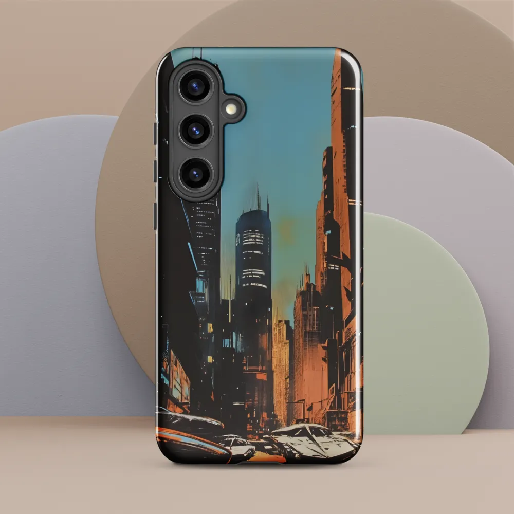 Futuristic Cityscape in Blue and Orange