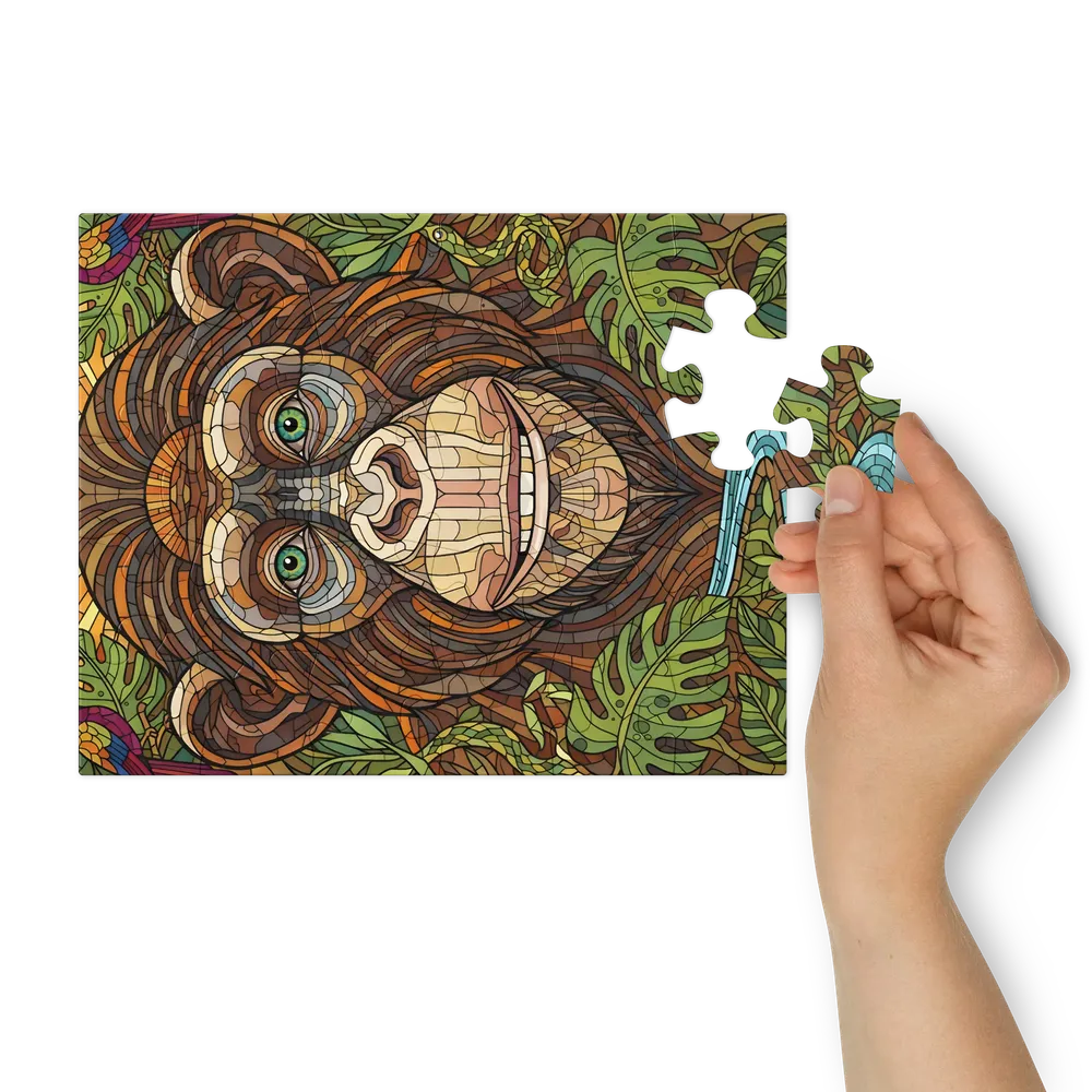 Stained-Glass Chimpanzee 
 Jigsaw Puzzle in Tin Box