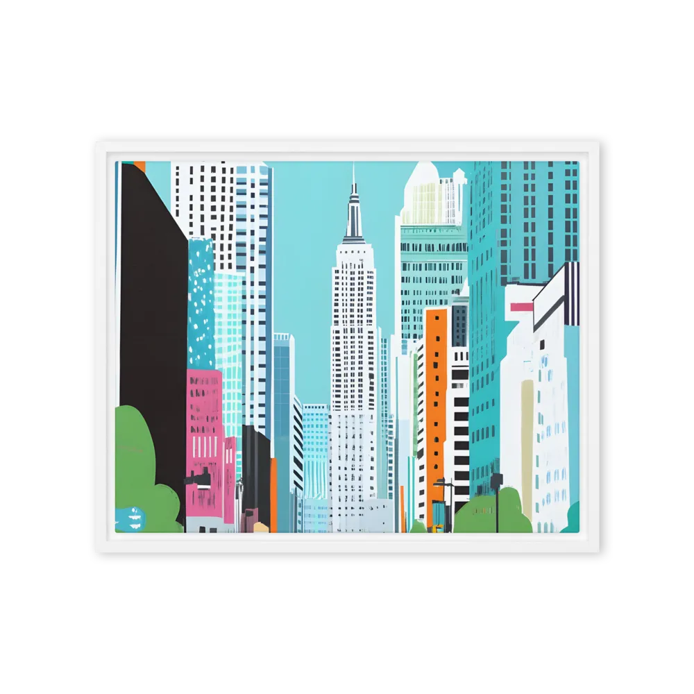 Urban Symphony: A Modern Cityscape | Canvas with White Frame | 16″×20″