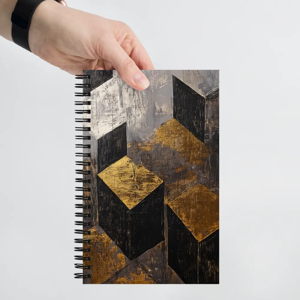 Geometric Harmony in Gold and Black | Spiral Notebook