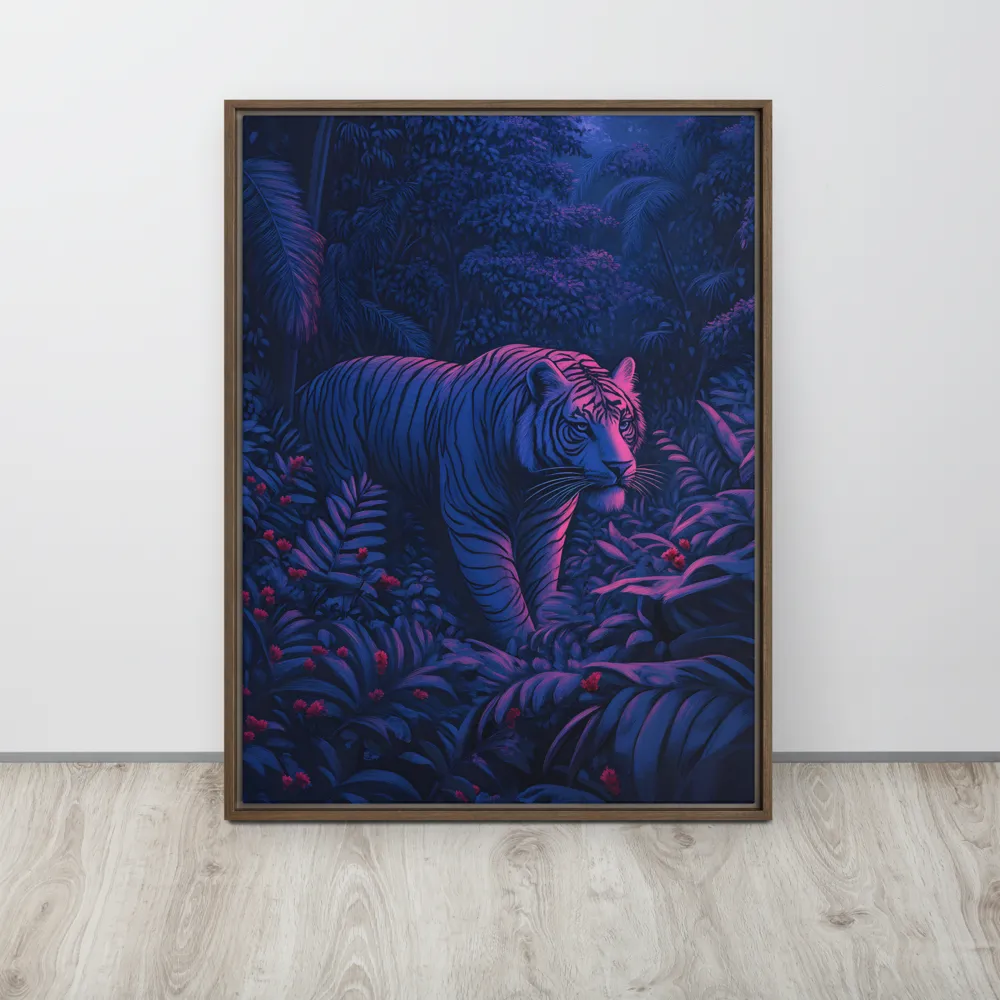 Mystic Prowler: The White Tiger in the Jungle | Canvas with Brown Frame | 24″×32″