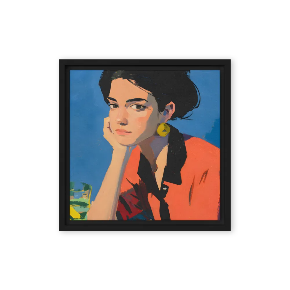 Blue and Orange Portrait 
 Canvas with Black Frame