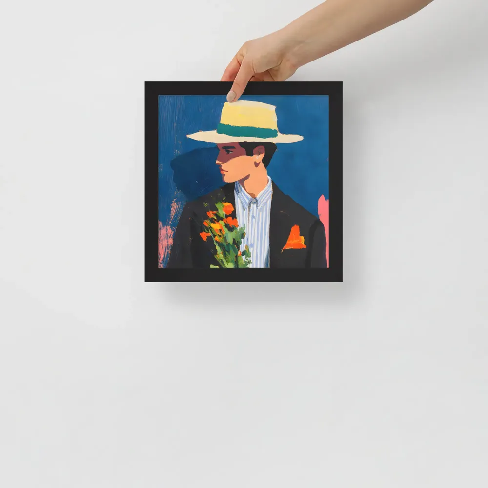 Portrait with Hat and Flowers 
 Poster with Black Frame | 10″x 10″