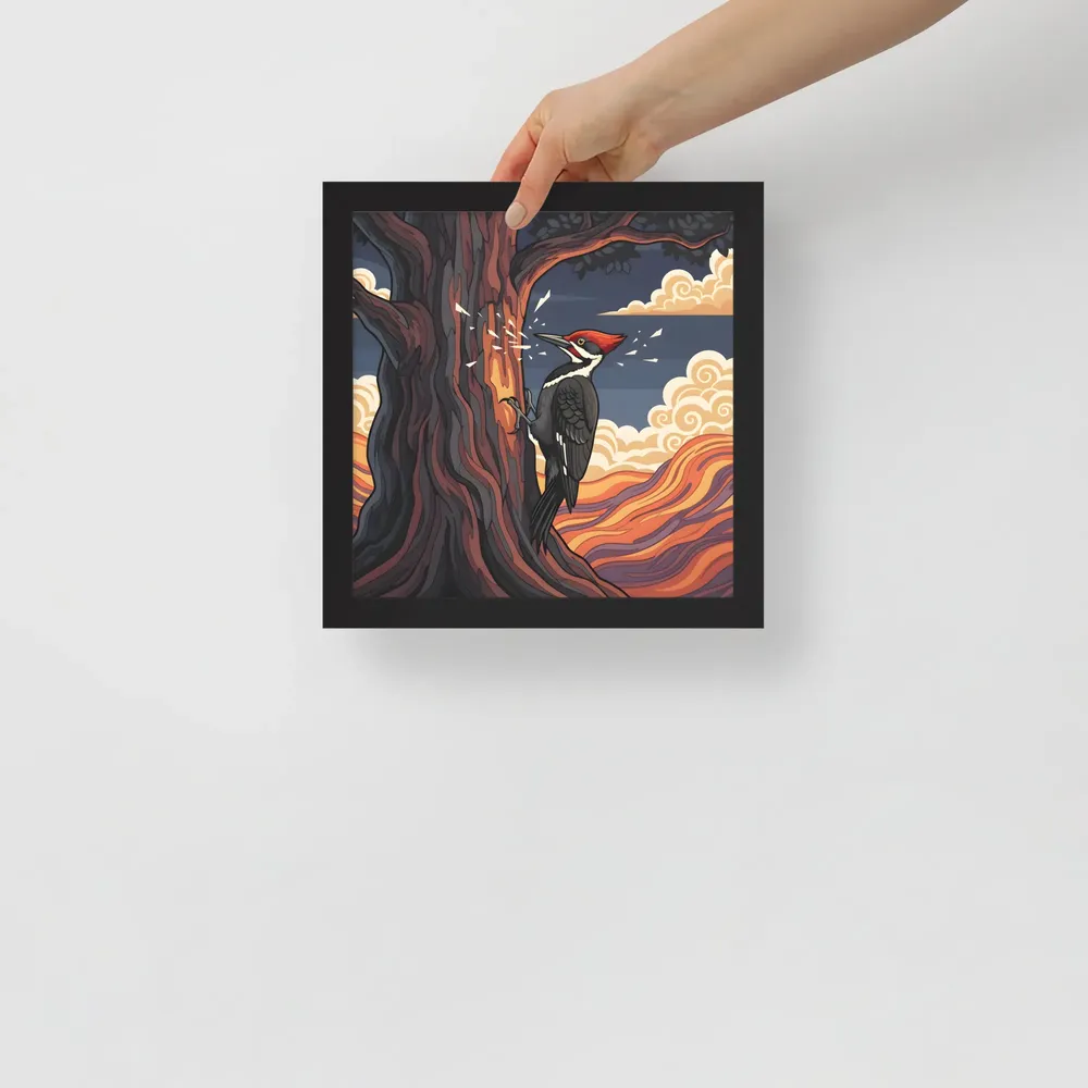 Woodpecker at Dusk 
 Poster with Black Frame | 10″x 10″