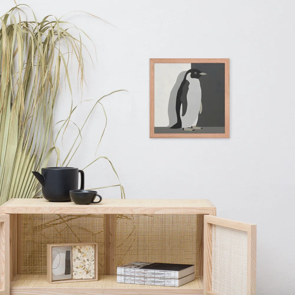Monochrome Penguin 
 Poster with Red oak Frame | 14″x 14″