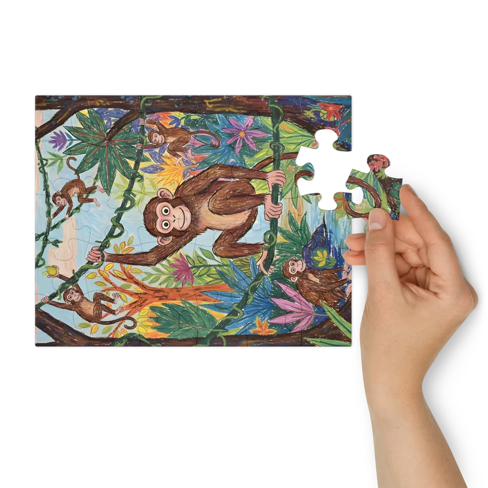 Playful Jungle Monkeys 
 Jigsaw Puzzle in Tin Box