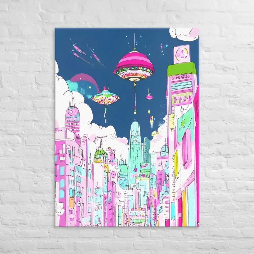 Futuristic Cityscape with Floating Structures | Canvas | 40″×55″