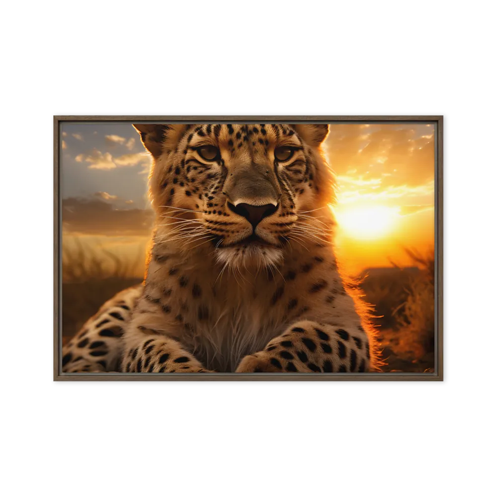 Regal Presence: The Leopard at Sunset | Canvas with Brown Frame | 20″×30″