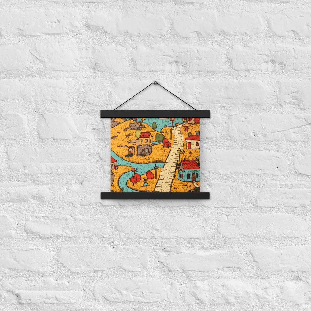 Whimsical Village Landscape | Poster With Black Wood Hanger | 10″×10″