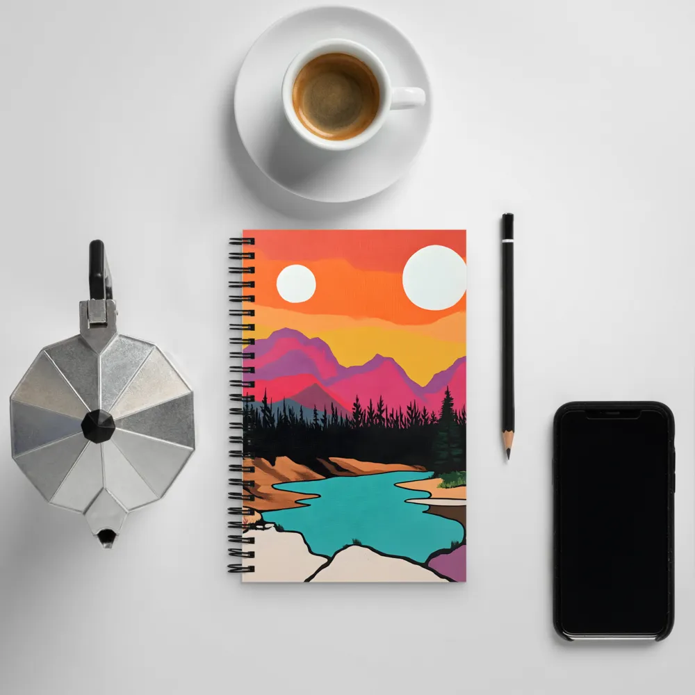 Dual Suns Over Serene Waters | Spiral Notebook