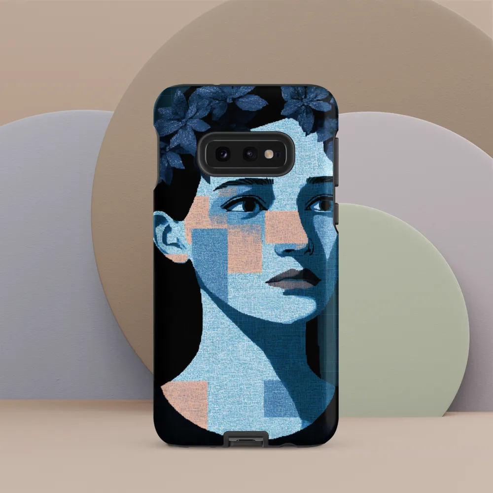 Grid-Wreathed Cyan Portrait