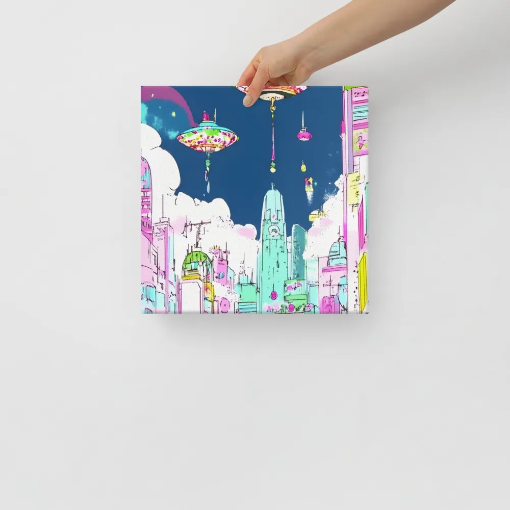 Futuristic Cityscape with Floating Structures | Canvas | 12″×12″