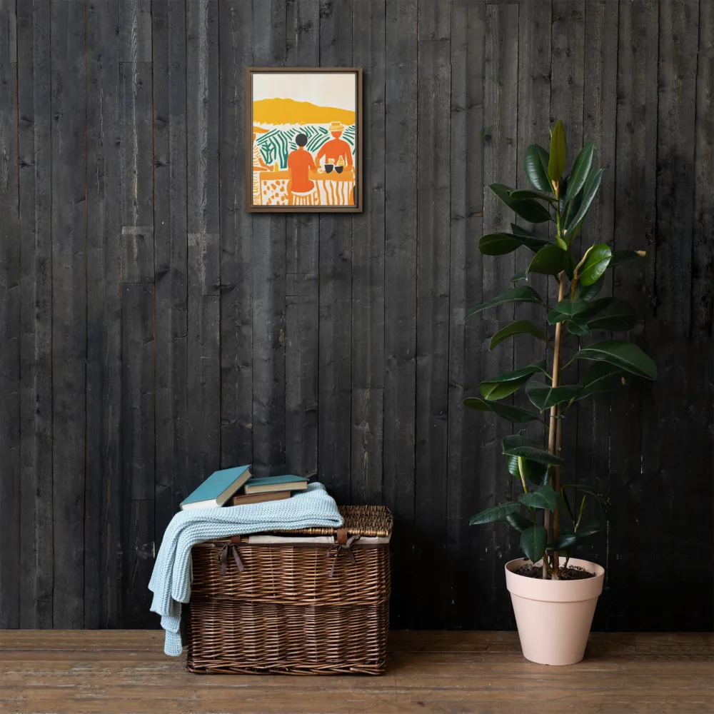 Summer Vibes: Café Conversations | Canvas with Brown Frame | 11″×14″