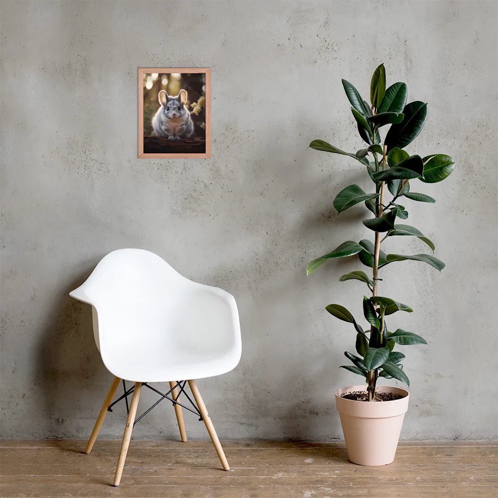 Curious Chinchilla in the Forest | Poster with Red oak Frame | 11″×14″
