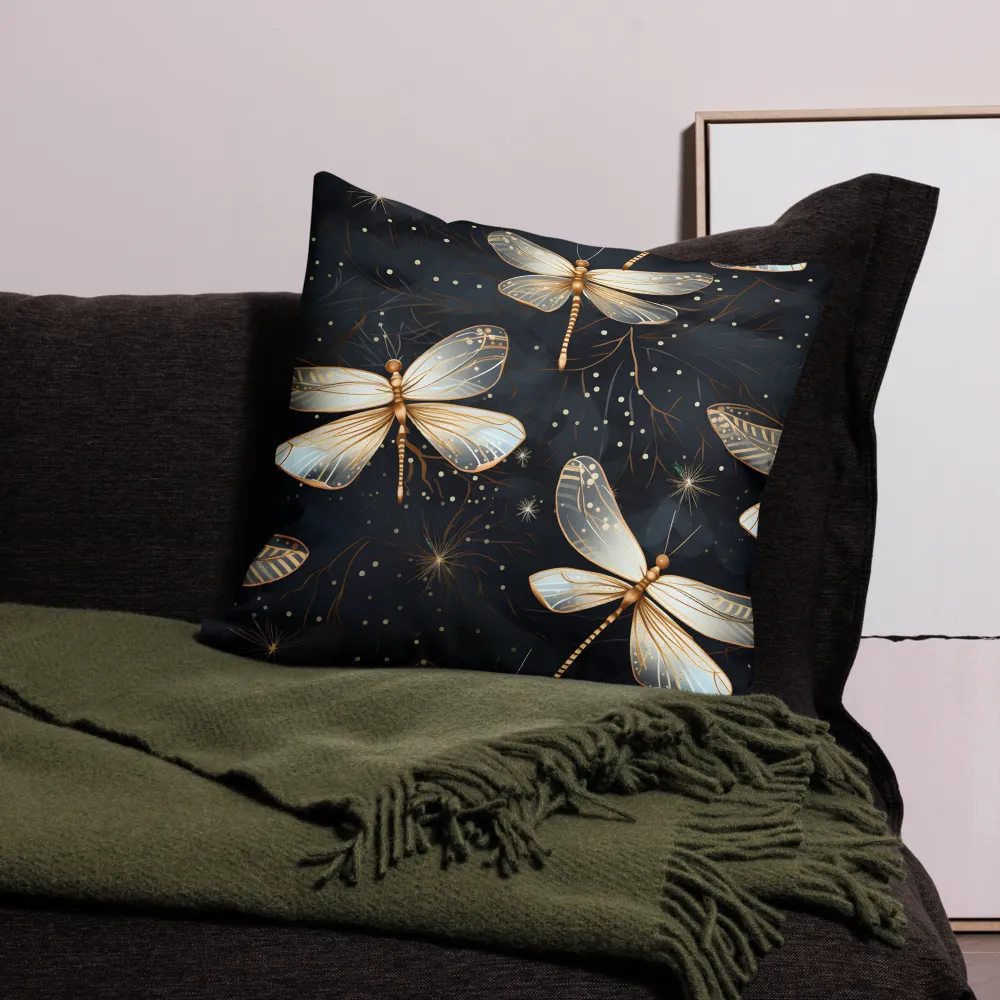 Ethereal Dance: Dragonflies in a Midnight Garden | Pillow | 22″×22″