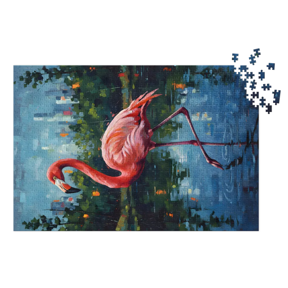 Urban Flamingo Reflection 
 Jigsaw Puzzle in Tin Box