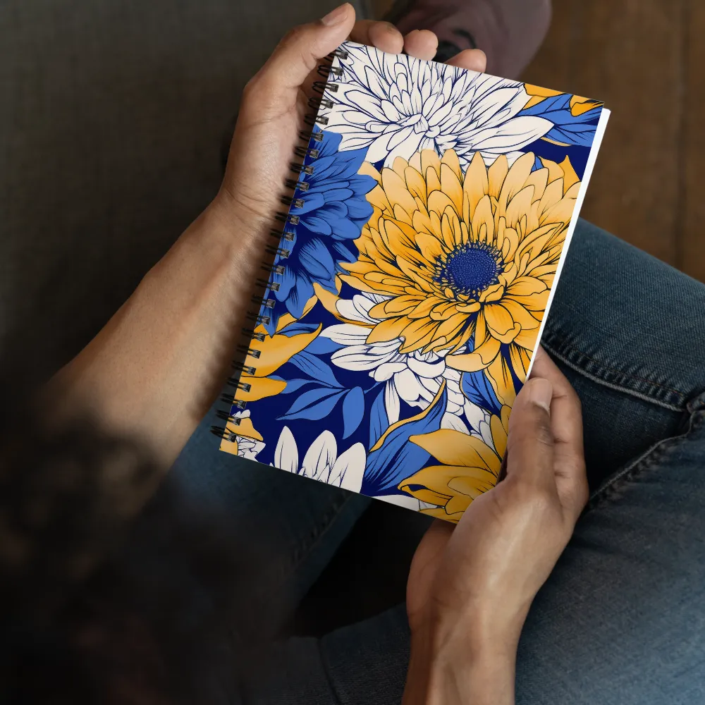 Floral Harmony in Blue and Yellow | Spiral Notebook