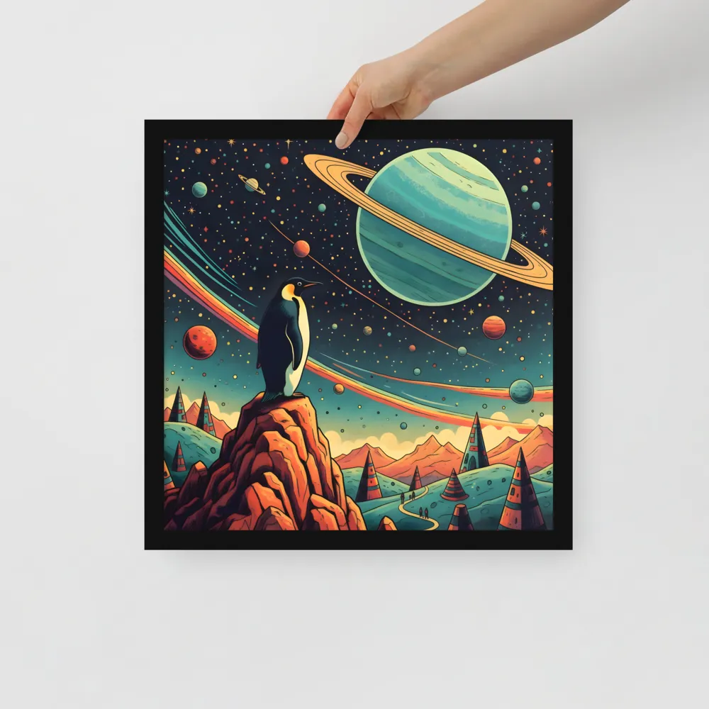 Cosmic Penguin 
 Poster with Black Frame | 16″x 16″