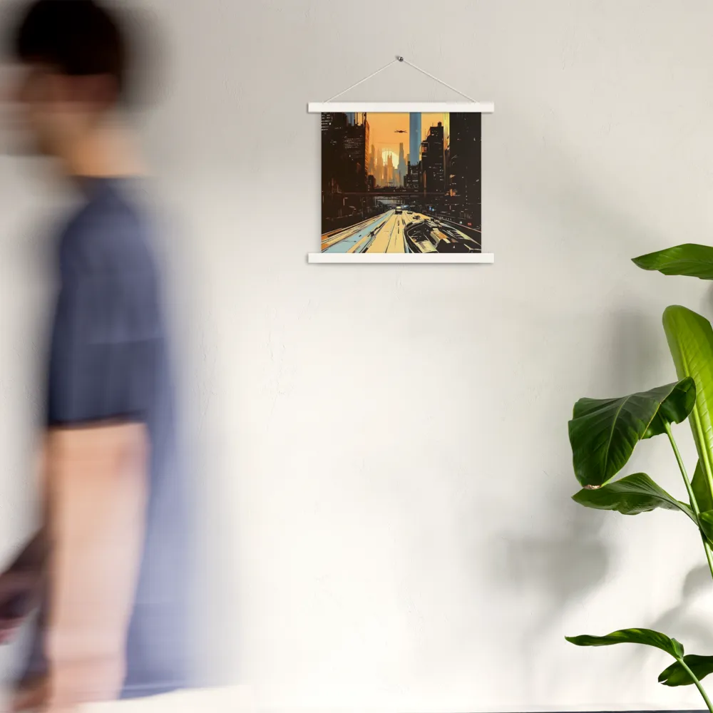 Metro Nexus: A Futuristic Cityscape | Poster With White Wood Hanger | 14″×14″