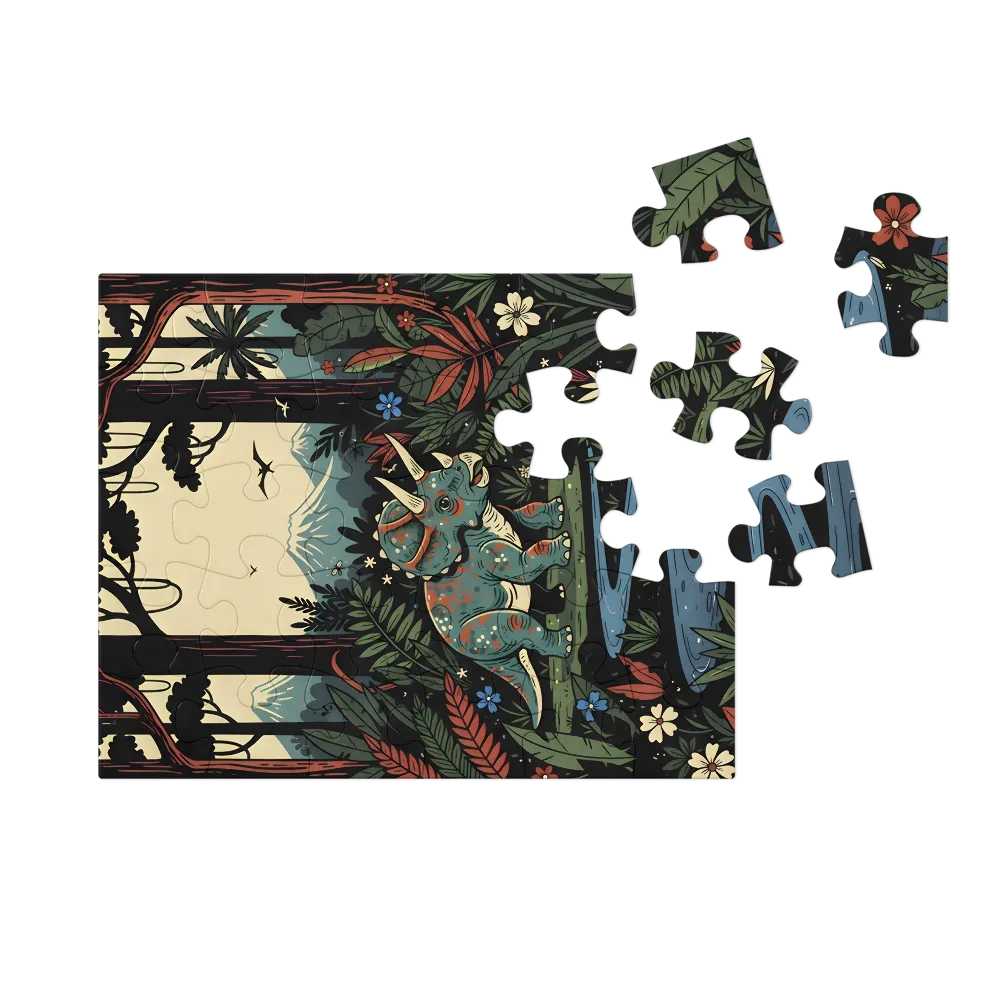 Triceratops by the Creek 
 Jigsaw Puzzle in Tin Box
