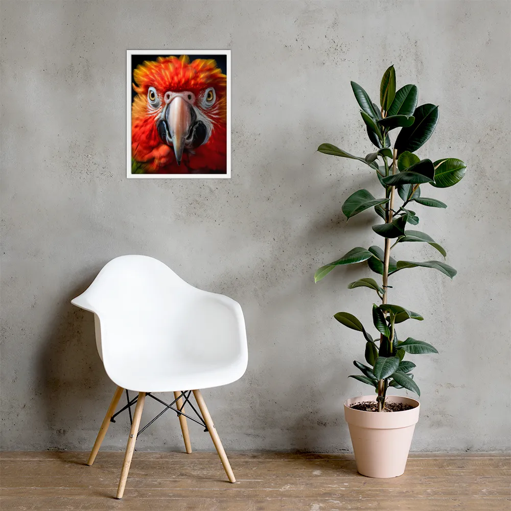The Fiery Gaze of the Parrot | Poster with White Frame | 16″×20″
