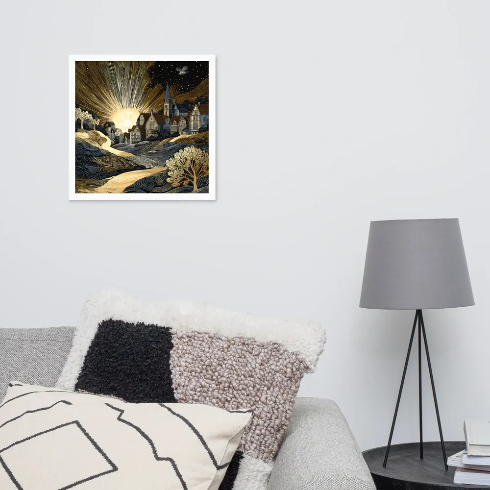 Golden Dawn Village 
 Poster with White Frame | 16″x 16″