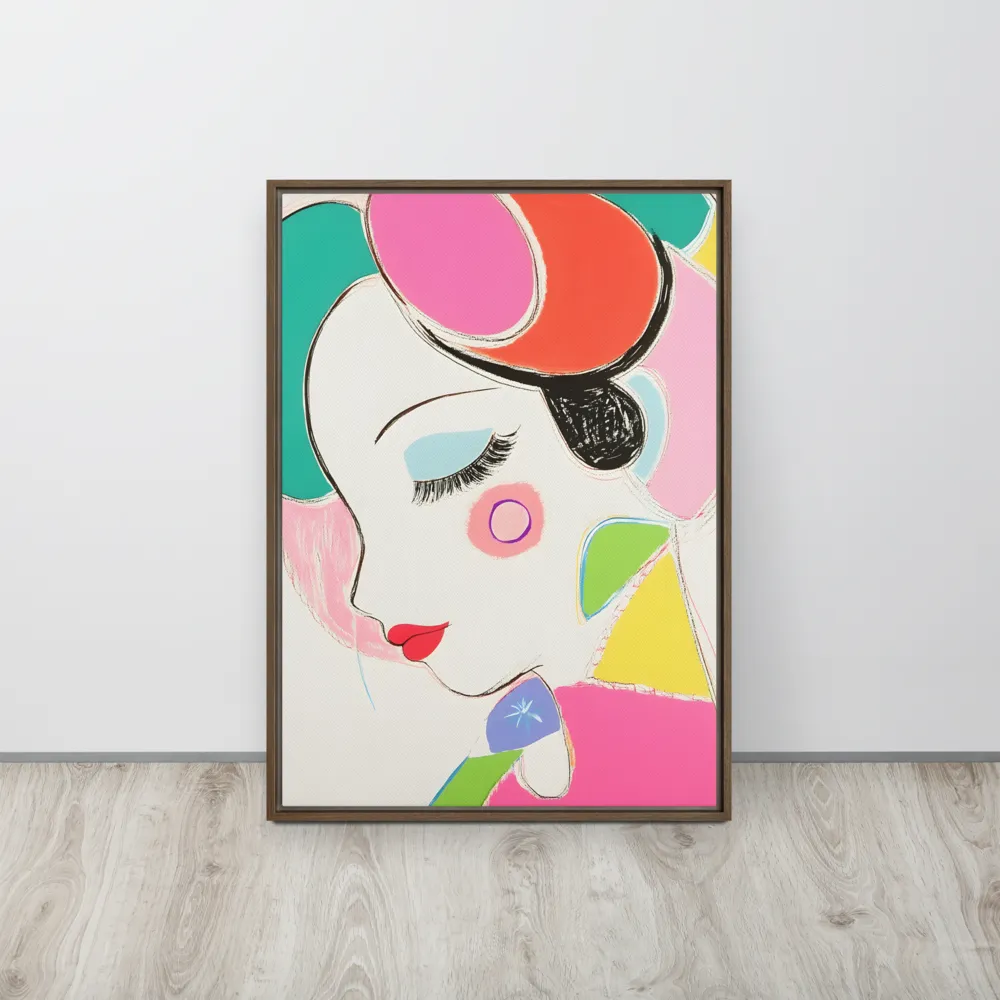Whimsical Portrait in Colorful Abstraction | Canvas with Brown Frame | 20″×28″