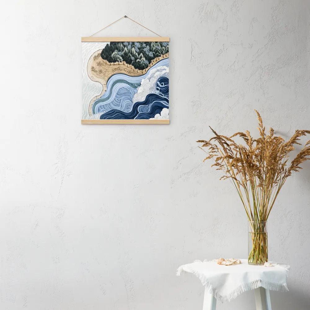 Oceanic Harmony: A Tranquil Landscape | Poster With Oak Wood Hanger | 16″×16″