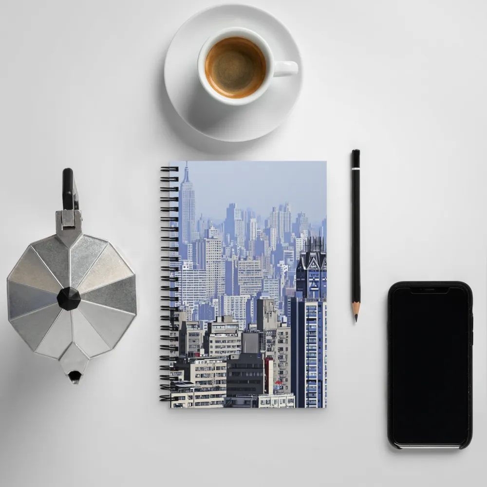 Urban Symphony: A Cityscape in Blues and Grays | Spiral Notebook