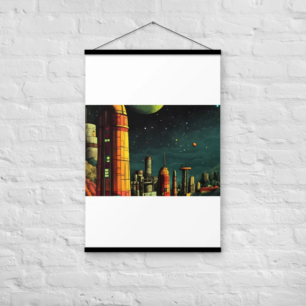 Cosmic Cityscape | Poster With Black Wood Hanger | 24″×36″