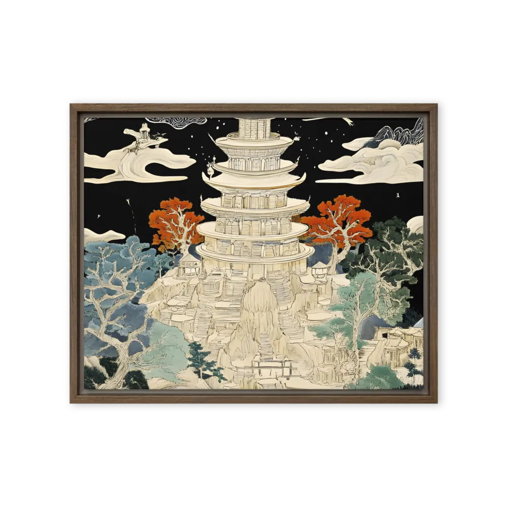 Whispers of the Pagoda | Canvas with Brown Frame | 16″×20″