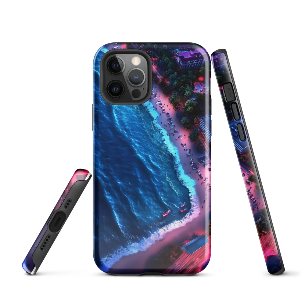 Twilight Reflections: A Serene Beach Aerial | Phone Case |  12 Pro | Tough Case | Glossy