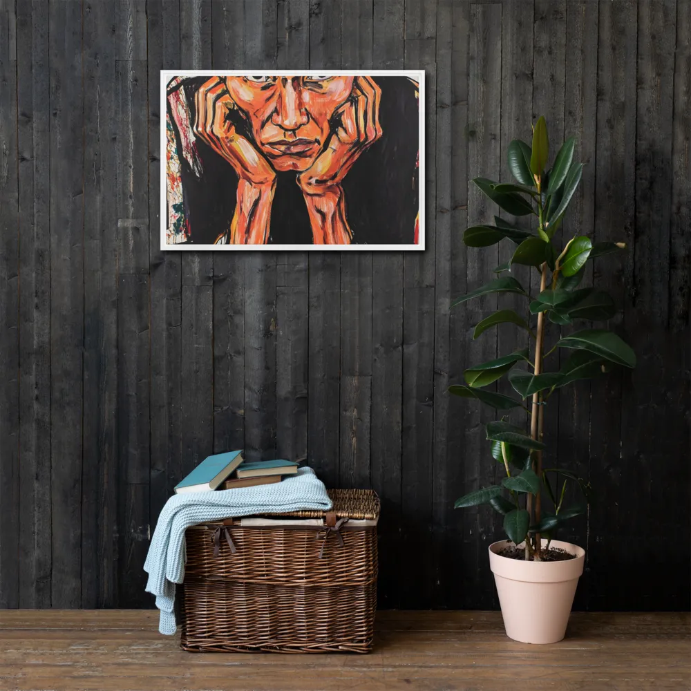 Contemplative Intensity: An Expressionist Portrait | Canvas with White Frame | 20″×30″