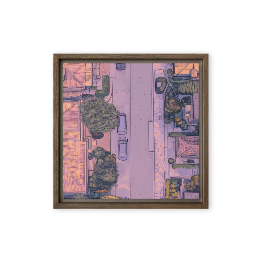 Aerial Serenity: Suburban Oasis | Canvas with Brown Frame | 12″×12″