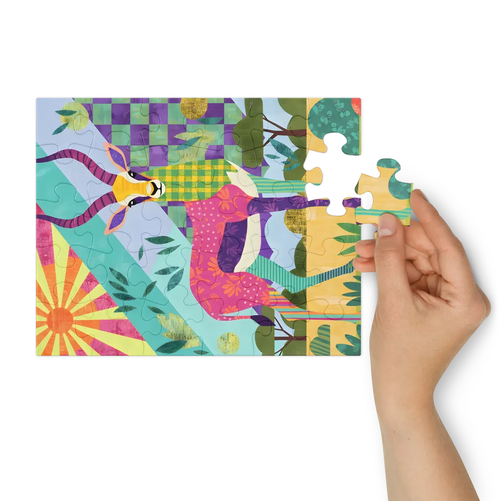 Patchwork Antelope 
 Jigsaw Puzzle in Tin Box