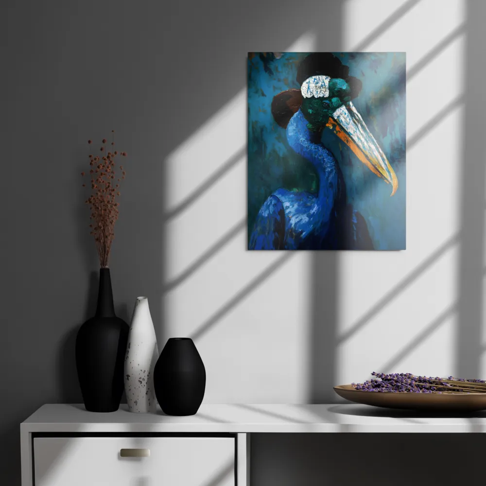 Majestic Absurdity: The Hat-Wearing Bird | Metal Print | 16″×20″