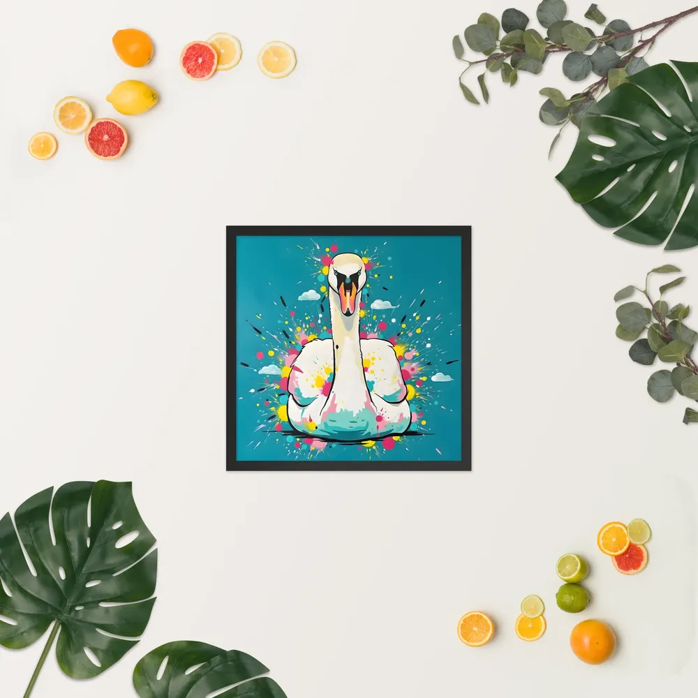 Swan Splash 
 Poster with Black Frame | 18″x 18″