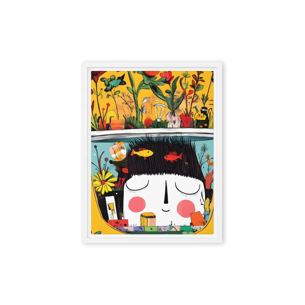 Whimsical Garden Head | Canvas with White Frame | 9″×12″