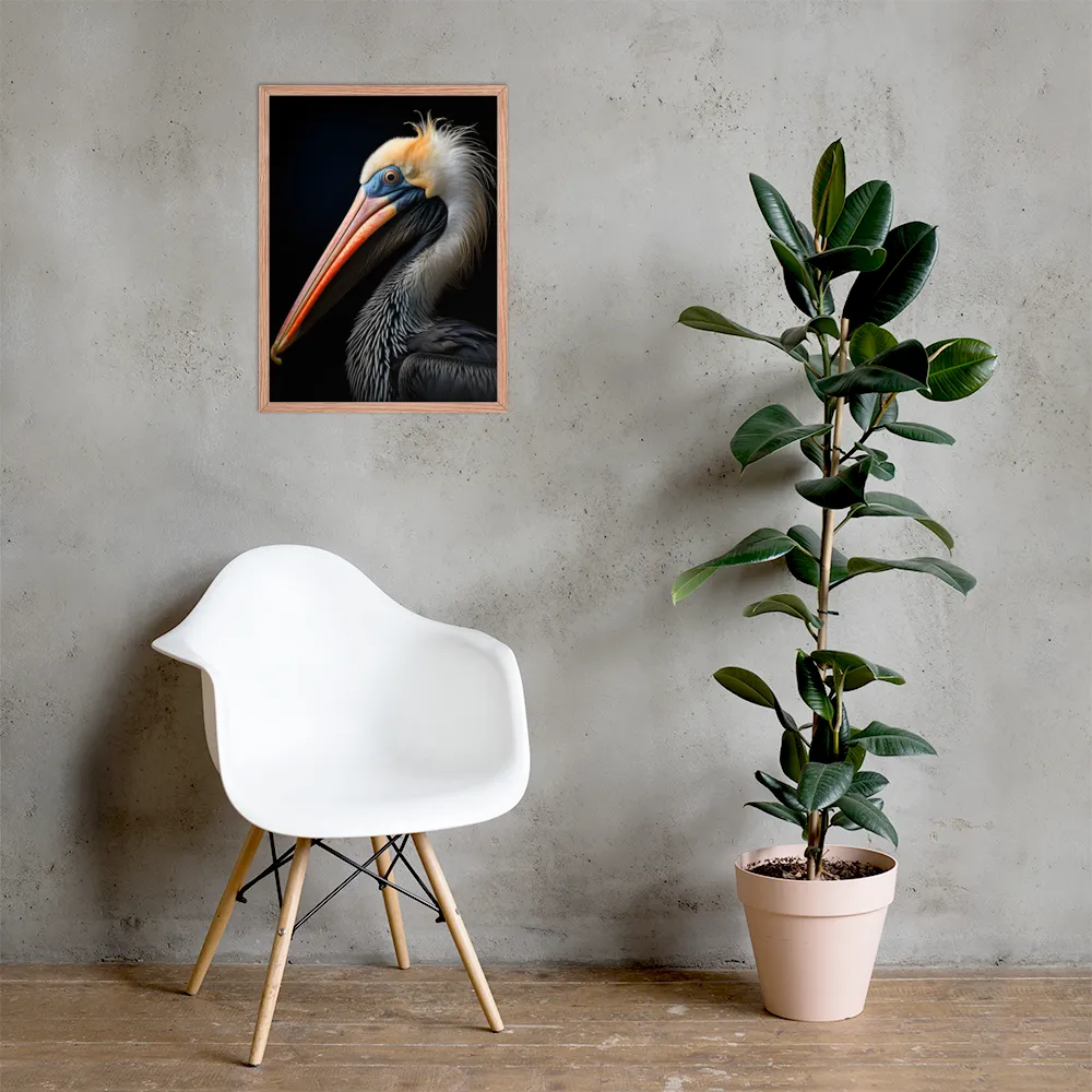 Majestic Portrait of a Pelican | Poster with Red oak Frame | 18″×24″