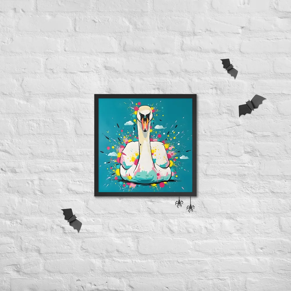 Swan Splash 
 Poster with Black Frame | 18″x 18″