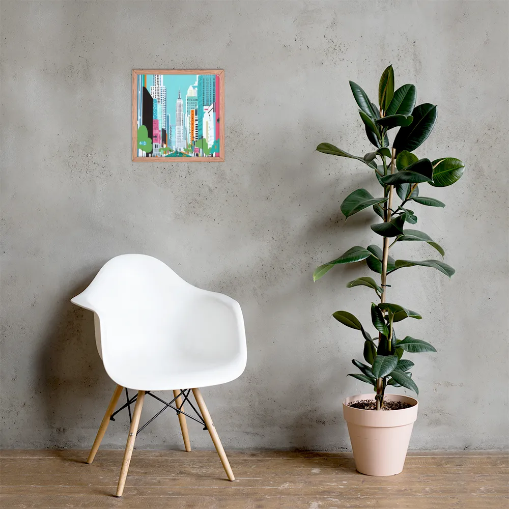 Urban Symphony: A Modern Cityscape | Poster with Red oak Frame | 14″×14″