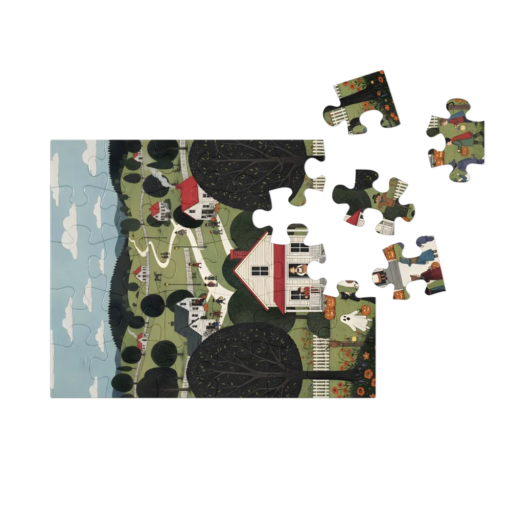 Village Trick‑or‑Treat 
 Jigsaw Puzzle in Tin Box