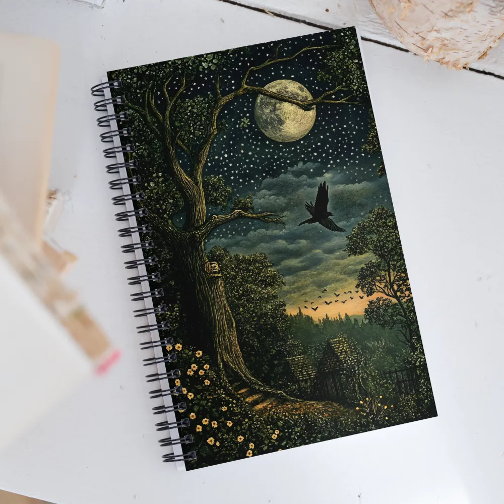 Mystical Nightscape Under the Full Moon | Spiral Notebook