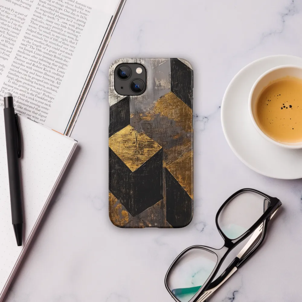 Geometric Harmony in Gold and Black | Phone Case |  14 Plus | Snap Case | Matte