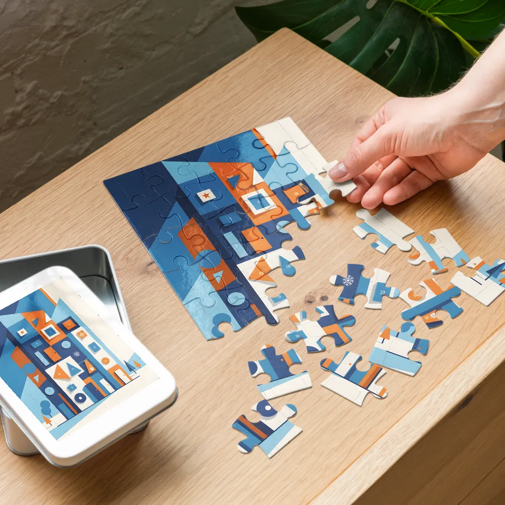 Geometric Advent House 
 Jigsaw Puzzle in Tin Box