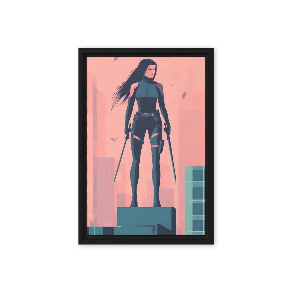 Urban Sentinel: A Warrior's Stand | Canvas with Black Frame | 12″×18″
