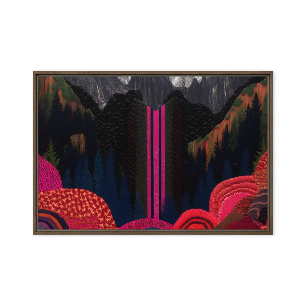Ethereal Cascade: A Surreal Landscape | Canvas with Brown Frame | 24″×36″